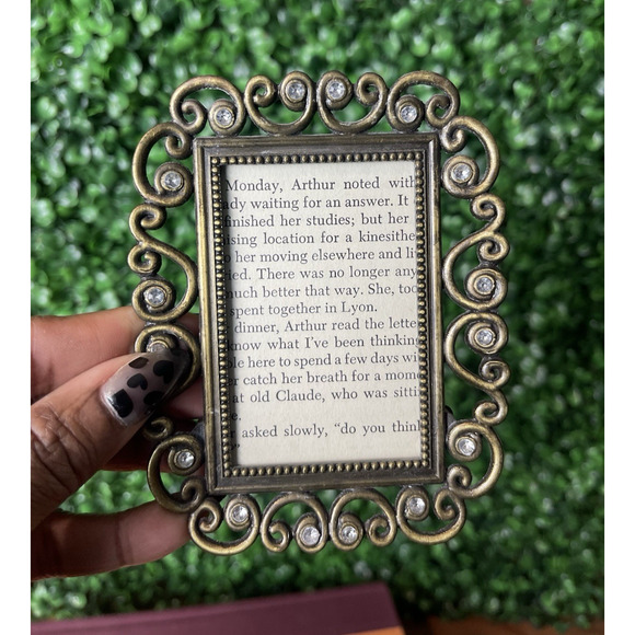 Silver Jeweled Picture Frame Holds 2x3 Photo Mini Frame Miniature Vintage Shelf - Picture 1 of 5